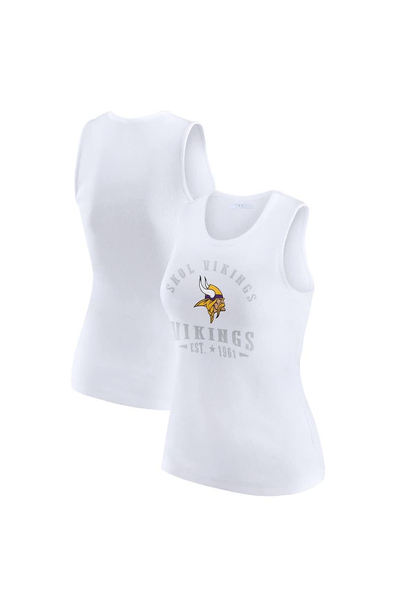 WEAR by Erin Andrews Women's WEAR by Erin Andrews White Minnesota Vikings Ribbed Graphic Tank Top, Alternate, color, White