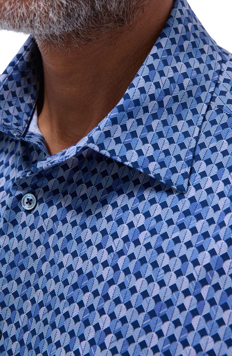 Bugatchi Miles OoohCotton<sup>®</sup> Geo Print Short Sleeve Button-Up Shirt, Alternate, color, Night Blue