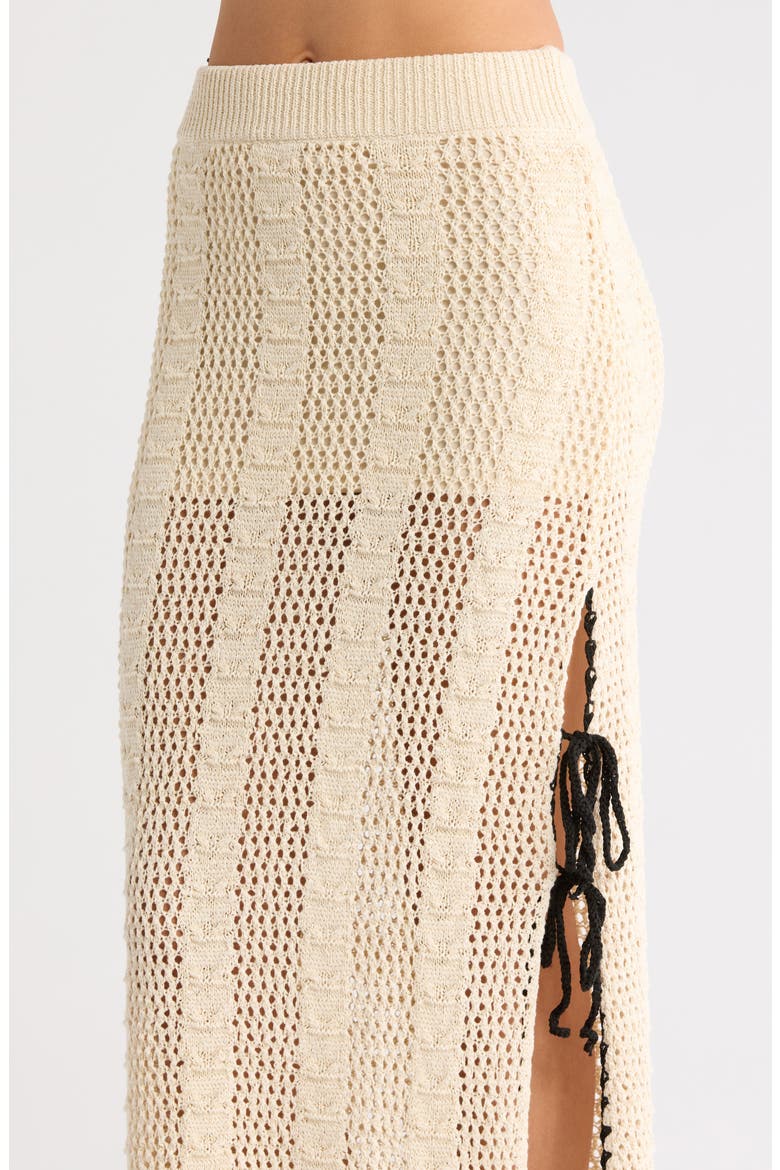 Open Stitch Side Slit Cover-Up Maxi Skirt, Alternate, color, NAT BLACK BORDER