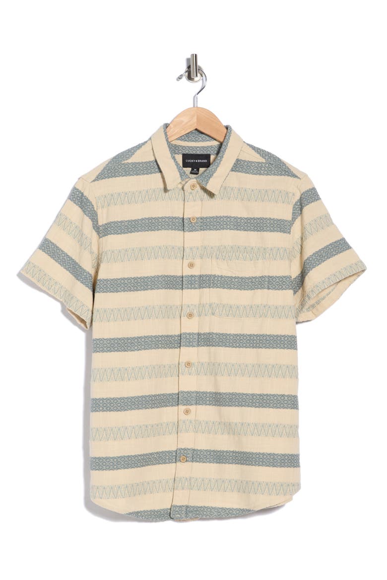 San Gabriel Dobby Stripe Short Sleeve Cotton Button-Up Shirt, Alternate, color, STORMY SEA
