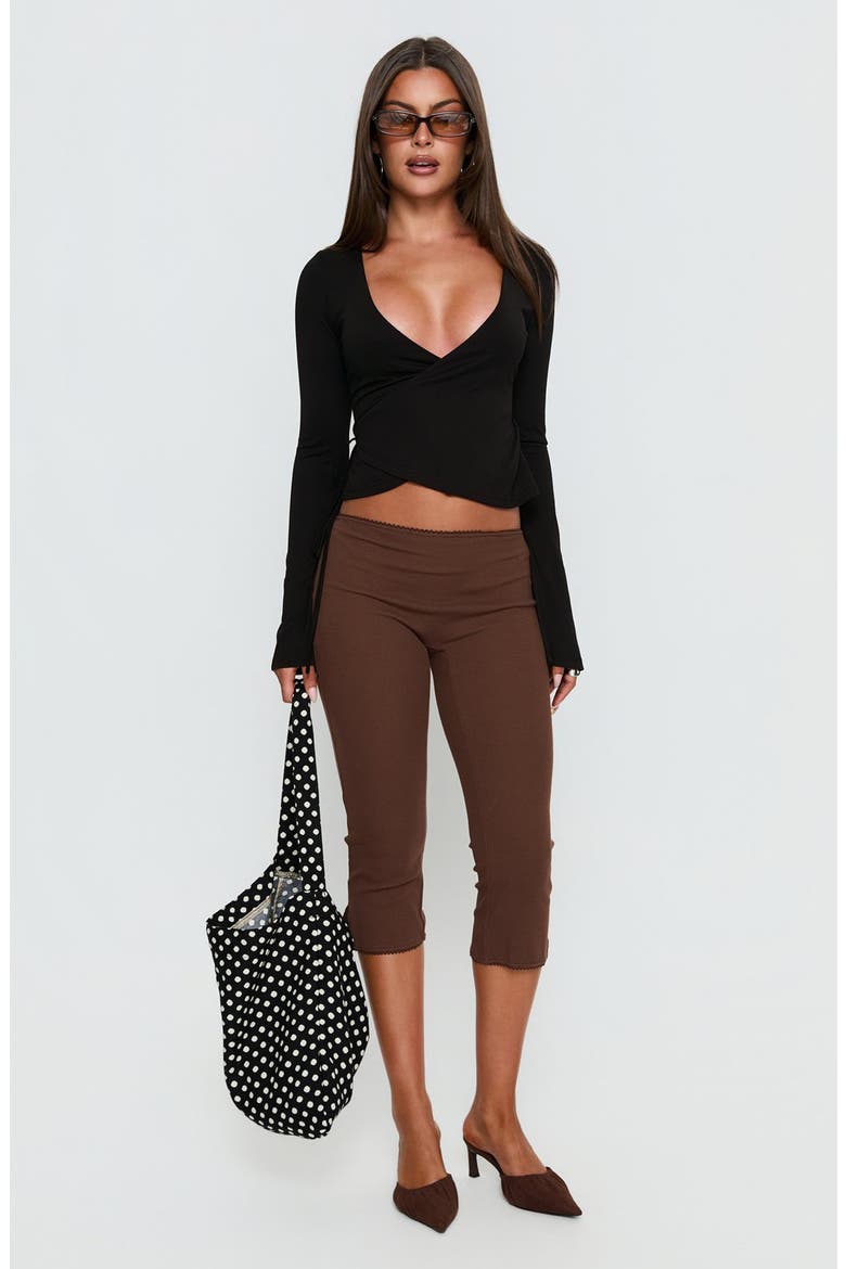 Baseline Ribbed Lace Trim Capri Pants, Alternate, color, CHOCOLATE