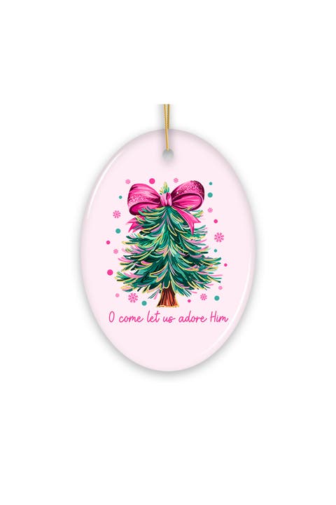 O Come Let Us Adore Him Pink Bow Tree Ornament