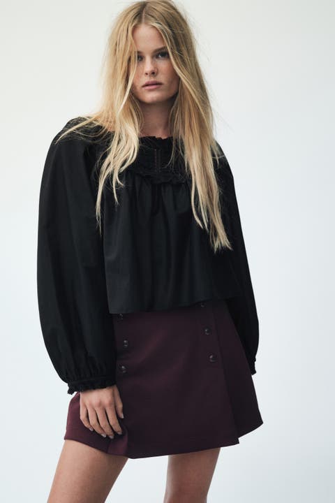 Lace-trimmed cotton blouse