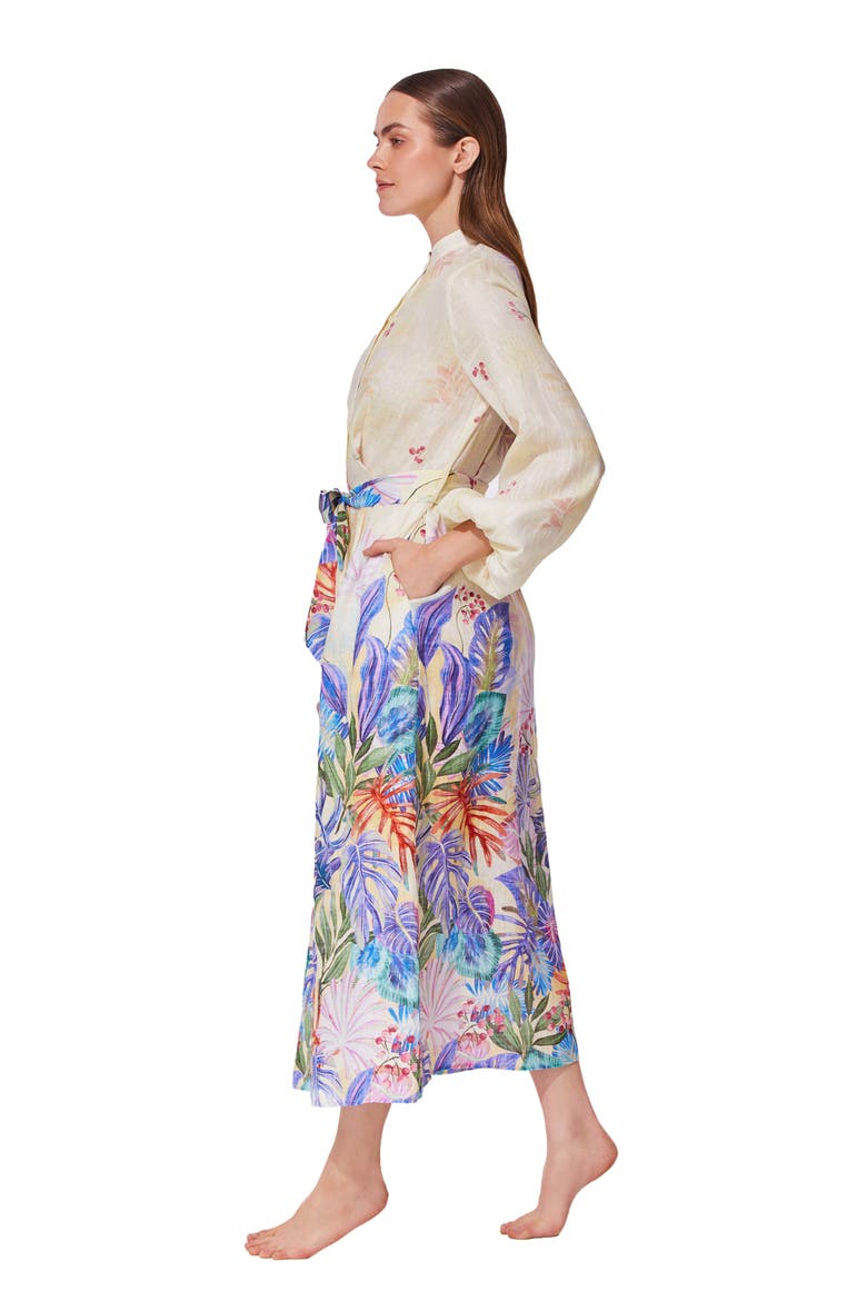 Cherry Blossom Belted Button Up Linen Dress Cover-Up, Alternate, color, Blossom-Multi