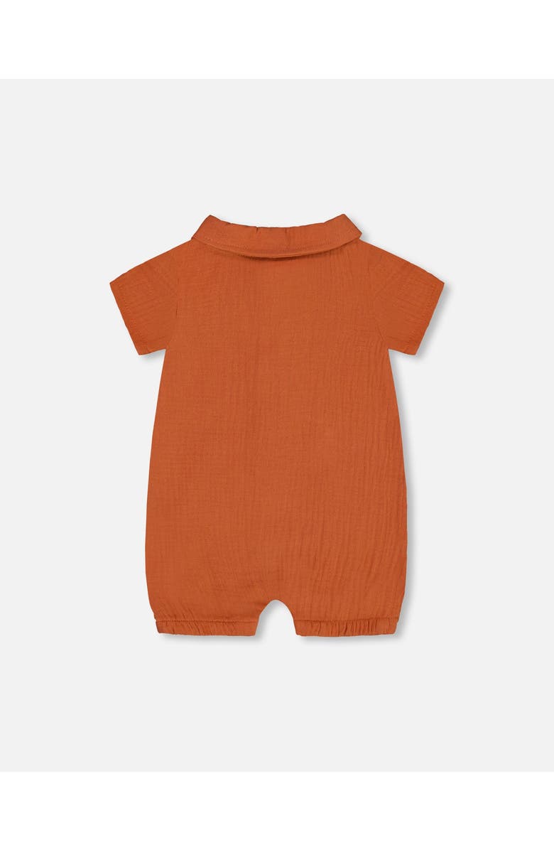 Deux par Deux Baby Boy's Short Sleeve Muslin Romper Terracotta, Alternate, color,