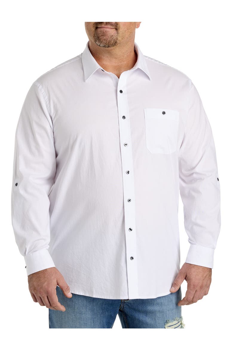 Big & Tall Washed Oxford Rolled-Sleeve Sport Shirt, Alternate, color, WHITE
