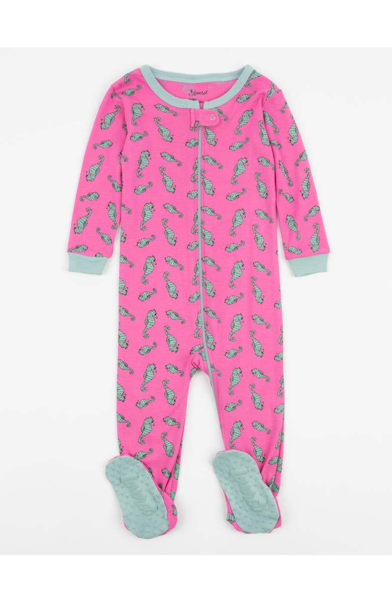 Leveret Kids Cotton Footed Printed Pajamas, Animal, Holiday & Fun Prints, Main, color, Sea Horse
