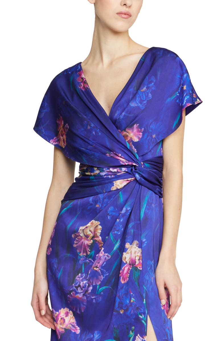 Theia Angelina Floral Print Faux Wrap Gown, Alternate, color, 