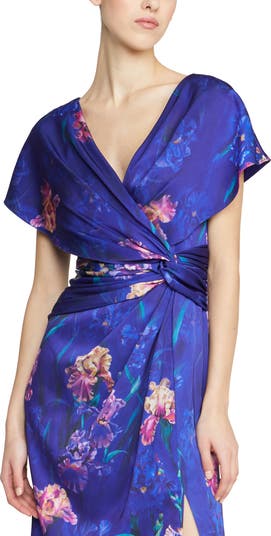 Angelina Floral Print Faux Wrap Gown