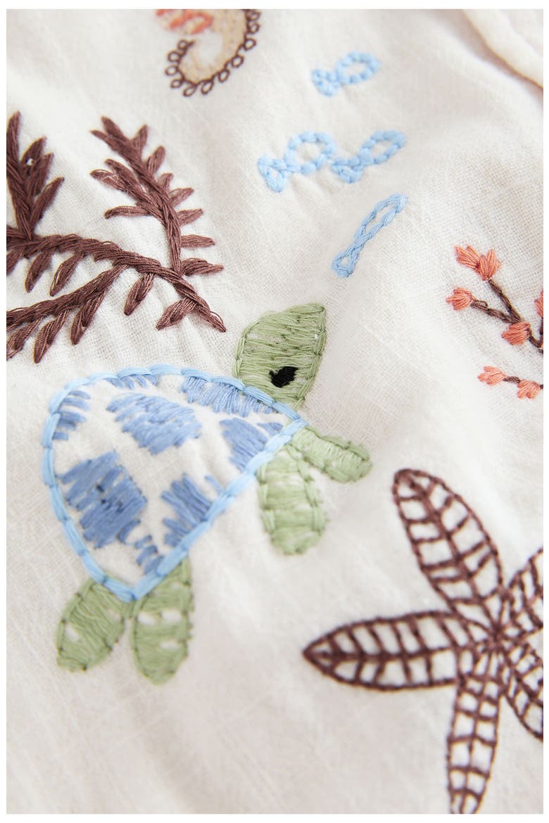 Kids' Embroidered Short Sleeve Cotton Button-Up Shirt, Alternate, color, NEUTRAL