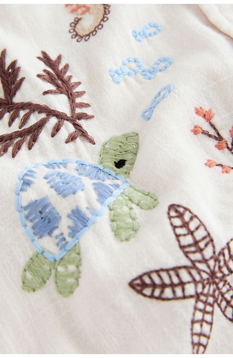 NEXT Kids' Embroidered Short Sleeve Cotton Button-Up Shirt, Alternate, color, Neutral