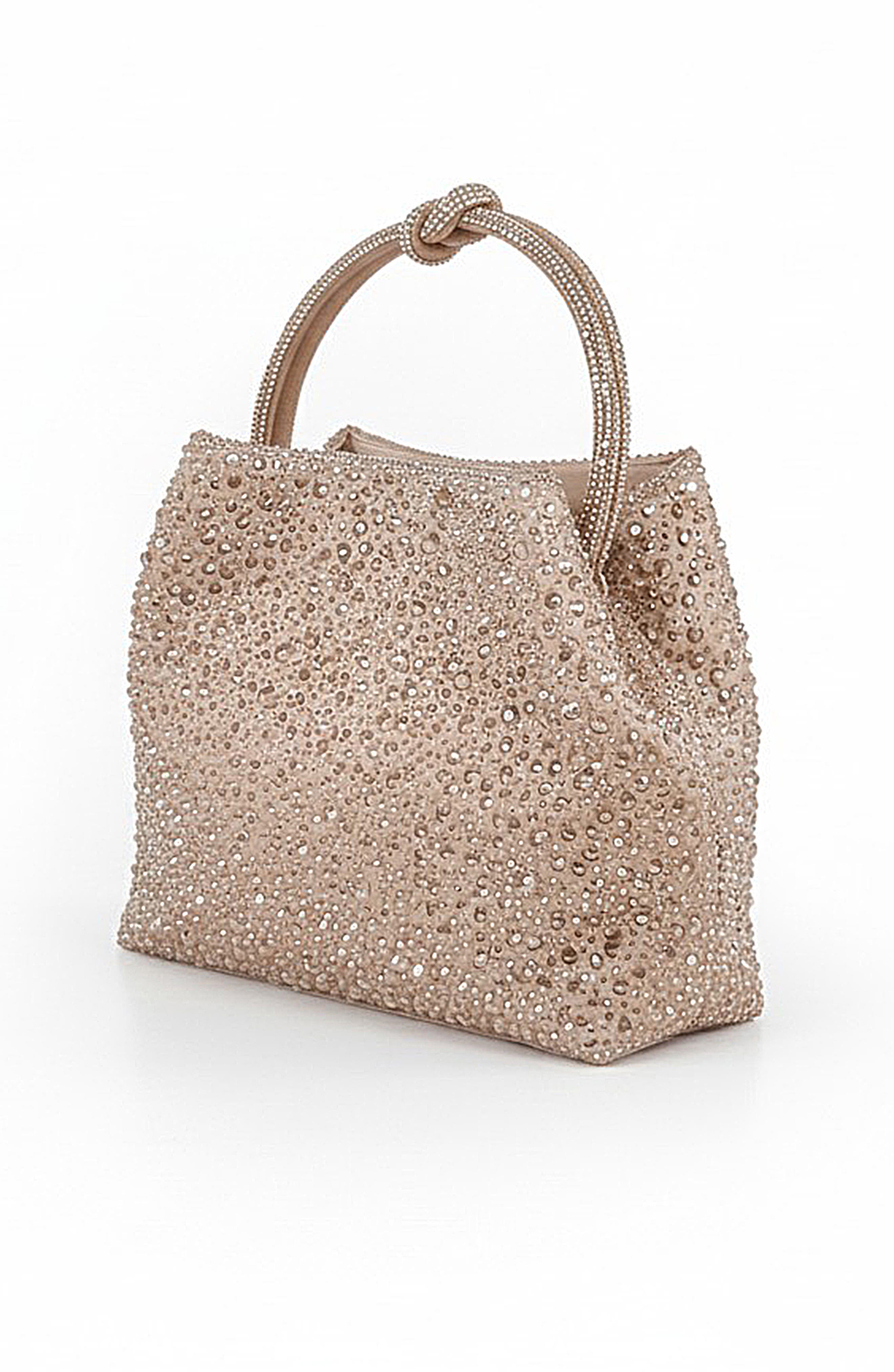 Jewel Badgley Mischka Joy Mix Crystal Mini Bucket Handbag, Alternate, color, Champagne