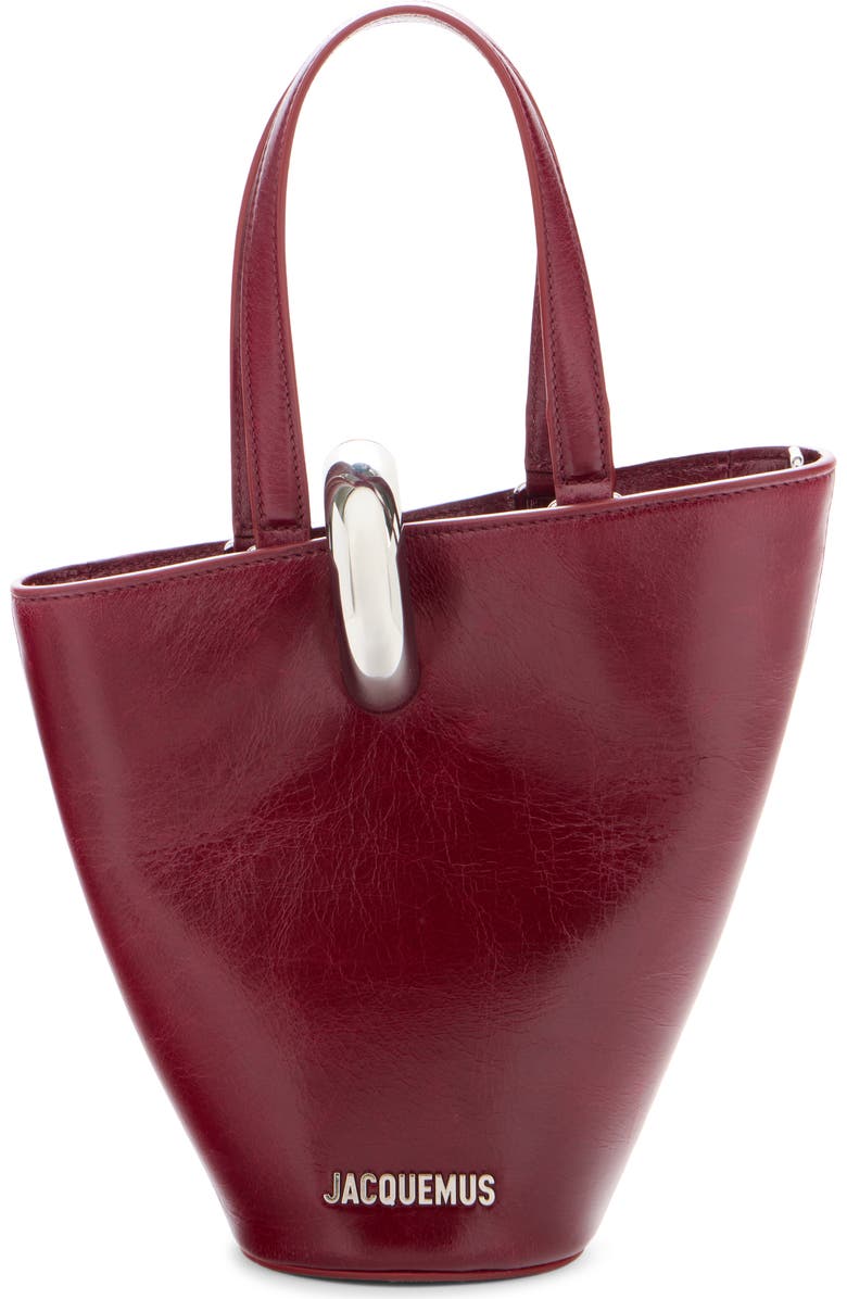 Jacquemus Le Bambola Moyen Leather Bucket Bag, Main, color, Burgundy 490