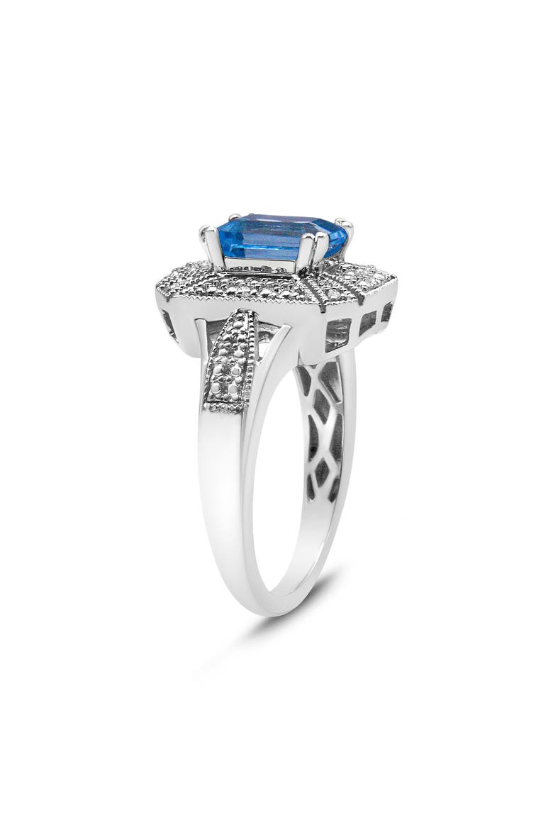 Silver Diamond Accent and 8X6 mm Blue Topaz Ring, Alternate, color, White
