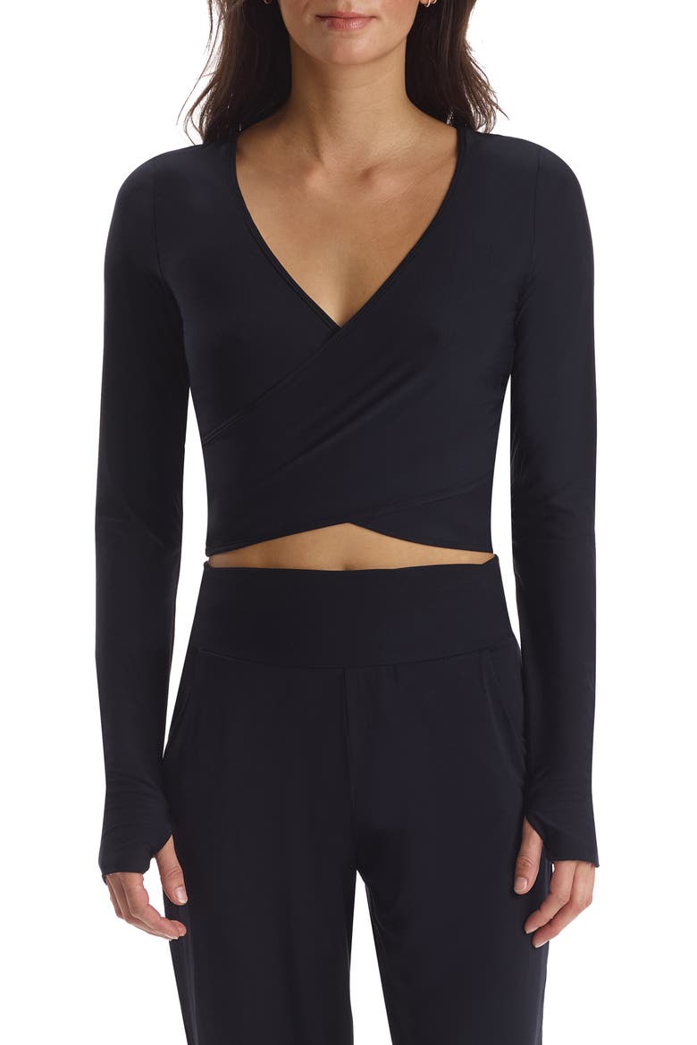 Butter Thumbhole Faux Wrap Top, Main, color, BLACK