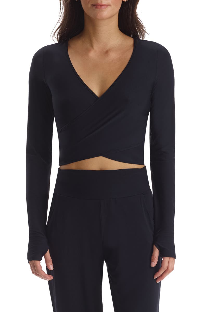 Commando Butter Thumbhole Faux Wrap Top, Main, color, Black