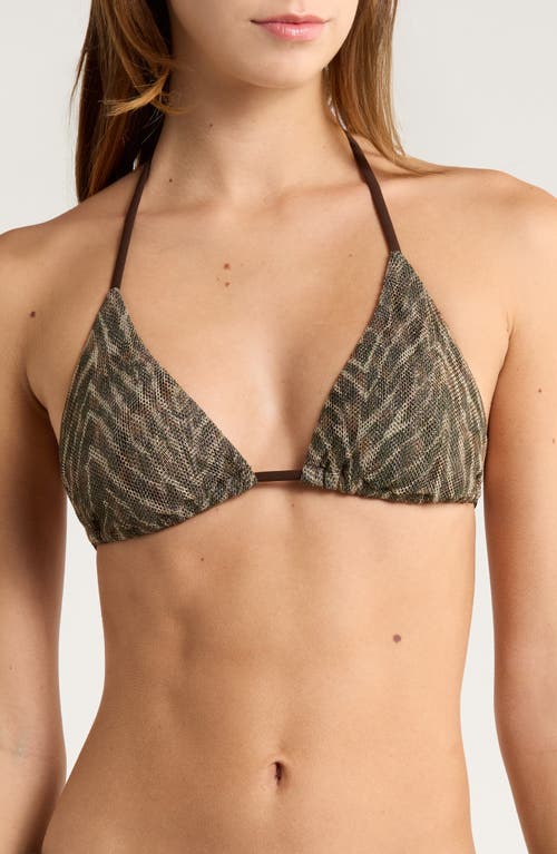 Ramy Brook Nikoleta Metallic Print Mesh Triangle Bikini Top In Green