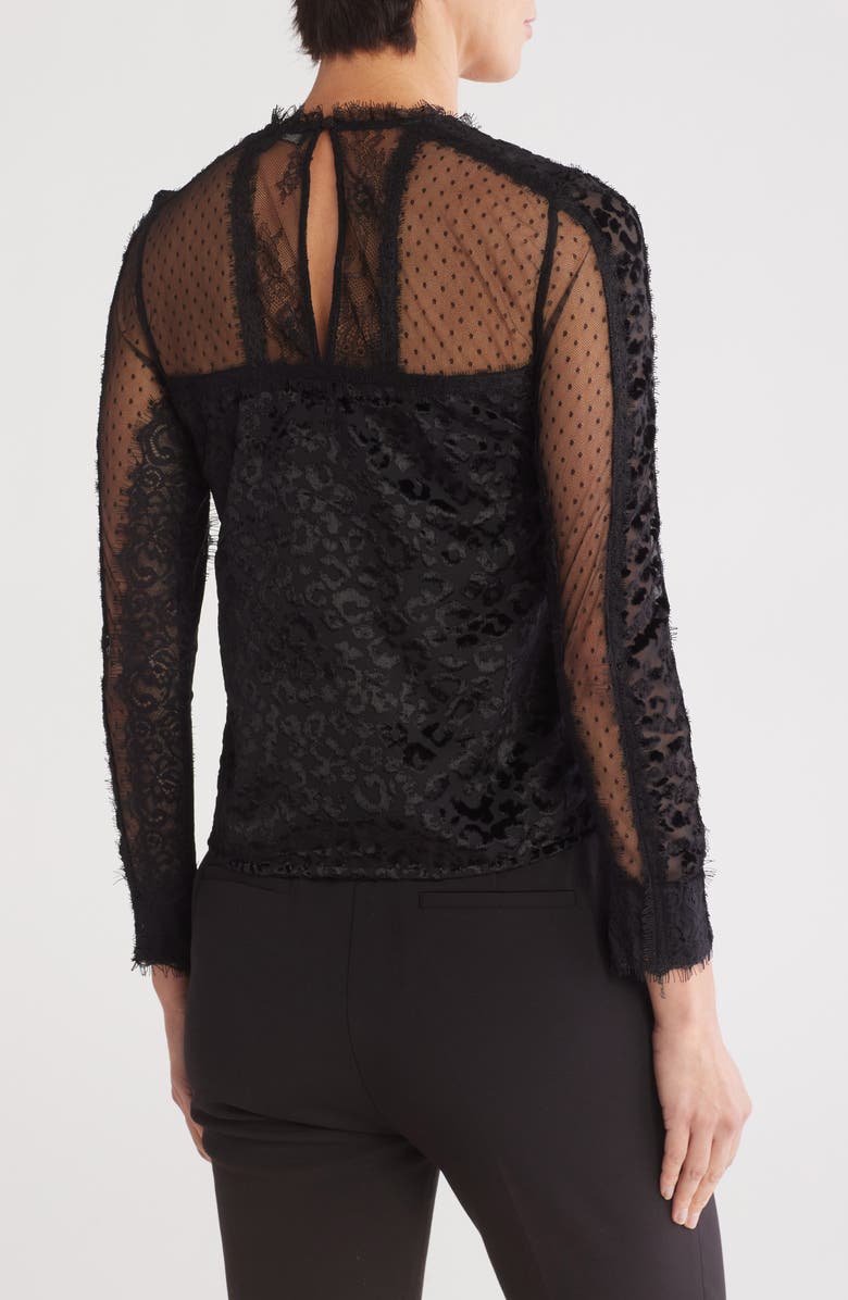 AllSaints Mila Lace & Velvet Blouse, Alternate, color, 
