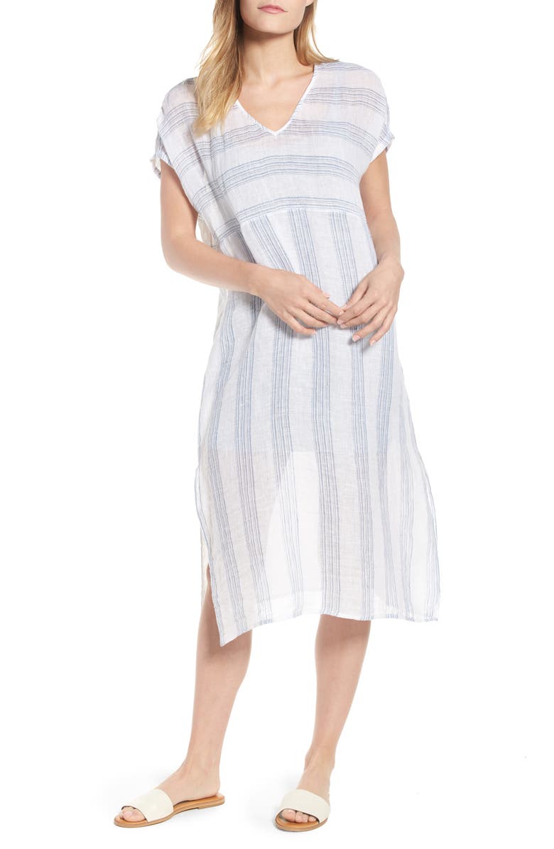 Eileen Fisher Stripe Organic Linen Shift Dress, Main, color, 