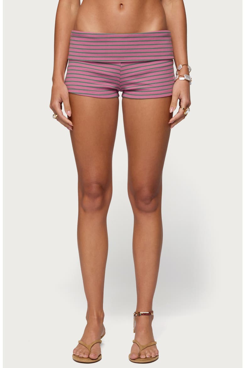 Monikah Stripe Foldover Microshorts, Main, color, PINK