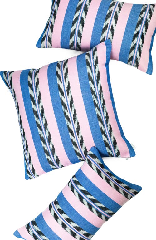 ARCHIVE NEW YORK ARCHIVE NEW YORK PALM IKAT STRIPED PINK AND BLUE HANDWOVEN COTTON SQUARE PILLOW 