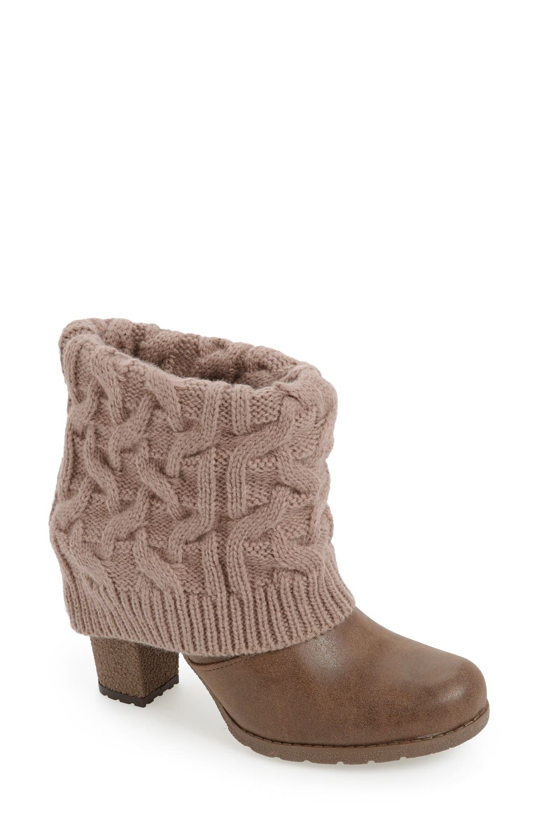 'Chris' Knit Cuff Bootie, Main, color, BROWN