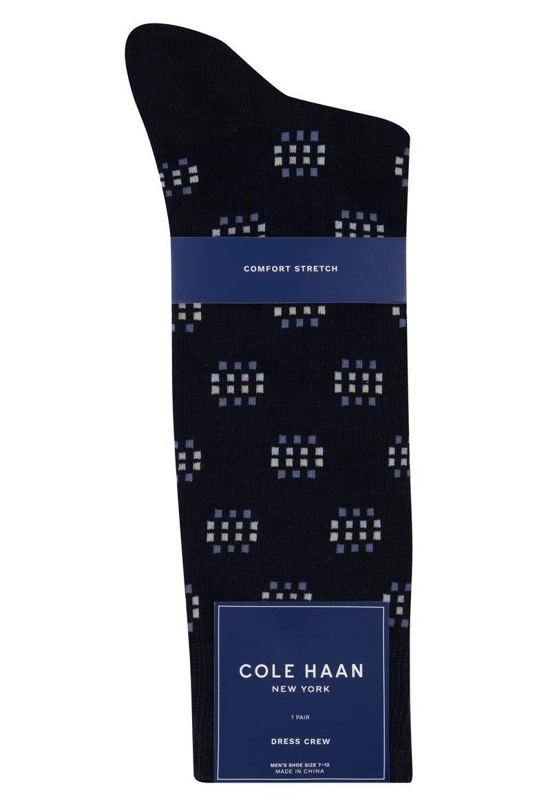 Geo Pattern Cotton Blend Dress Socks, Alternate, color, NAVY