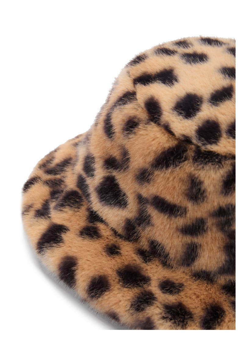 Leopard Faux Fur Bucket Hat, Alternate, color, BROWN