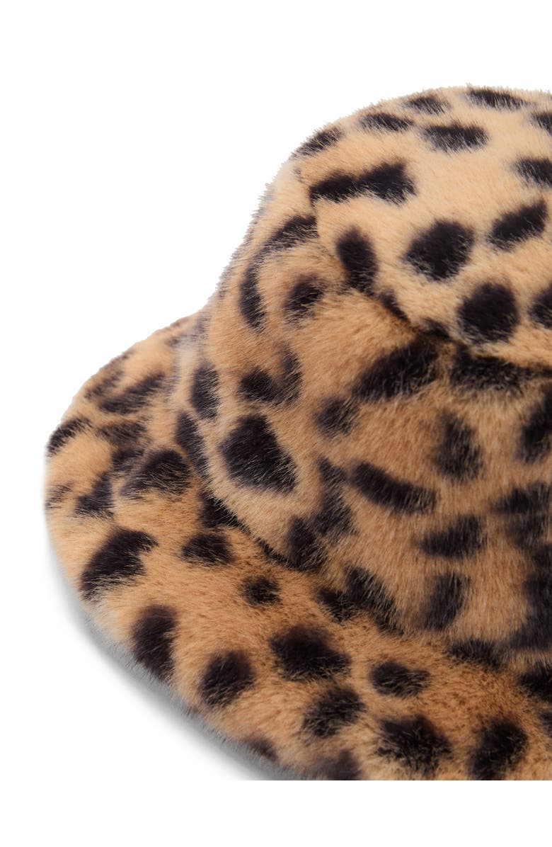 MANGO Leopard Faux Fur Bucket Hat, Alternate, color, 