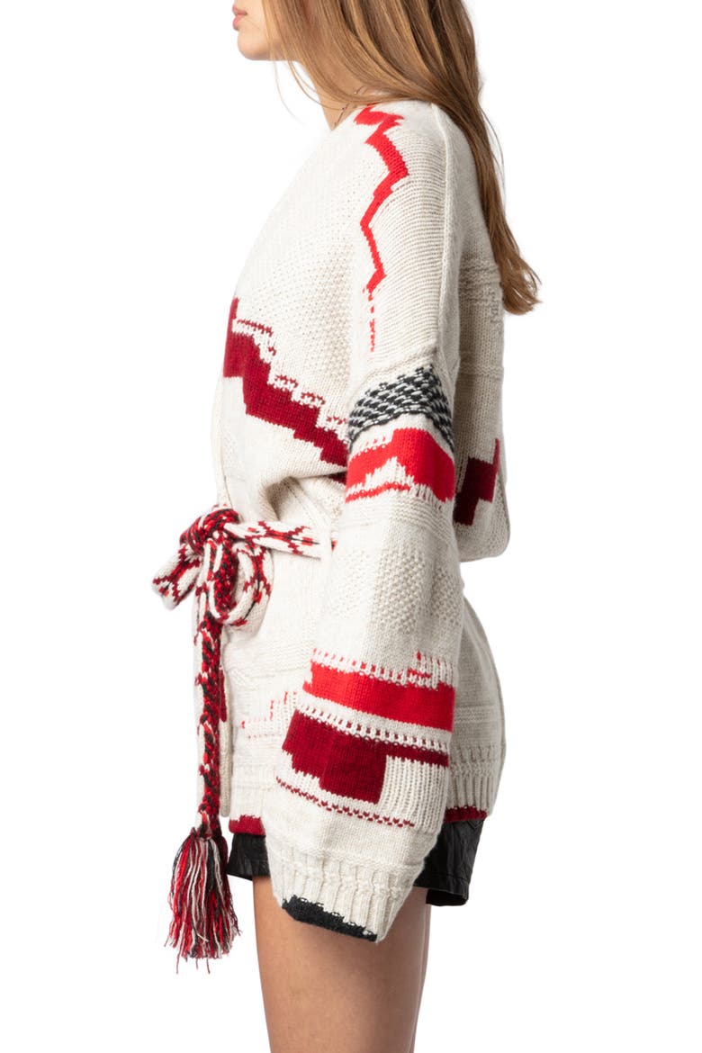 Stripe Tie Belt Wool & Cashmere Cardigan, Alternate, color, OATMEAL