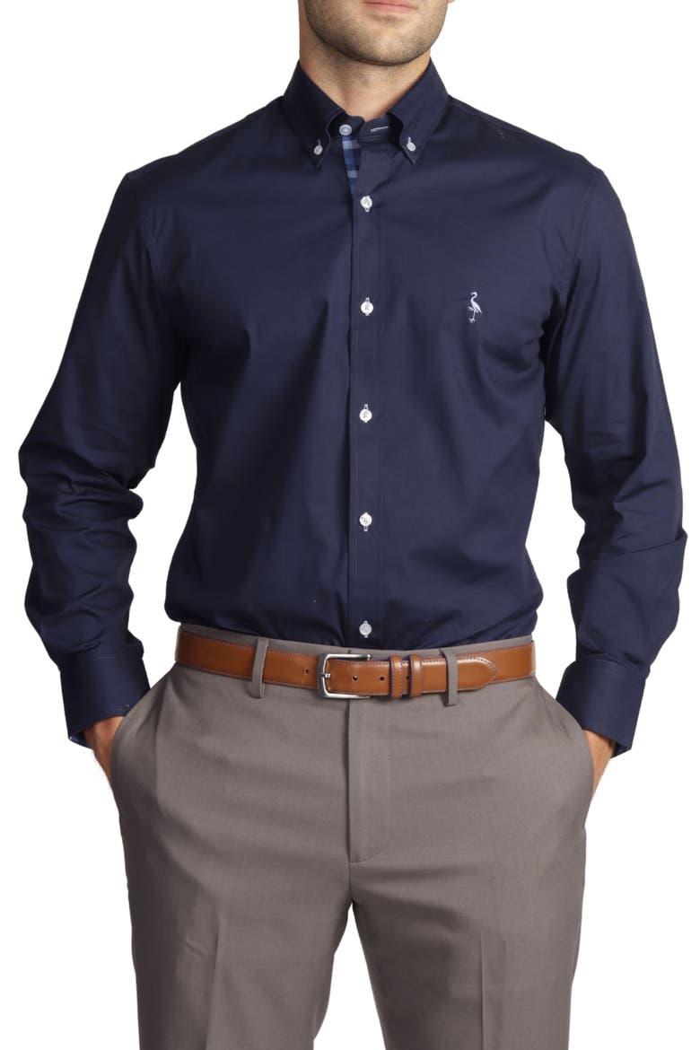 Solid Stretch Cotton Long Sleeve Shirt, Main, color, NAVY