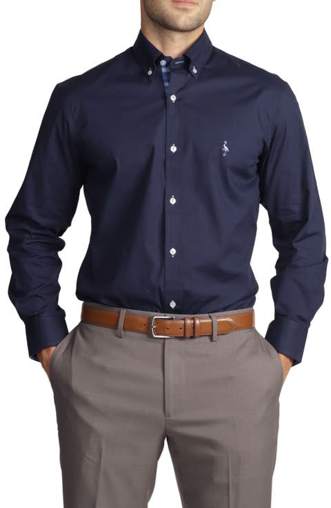 Solid Stretch Cotton Long Sleeve Shirt