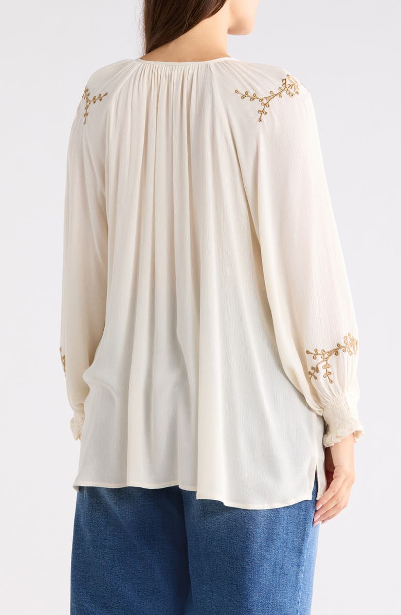 CHELSEA AND THEODORE Embroidered Balloon Sleeve Button-Up Top, Alternate, color, Buttercream