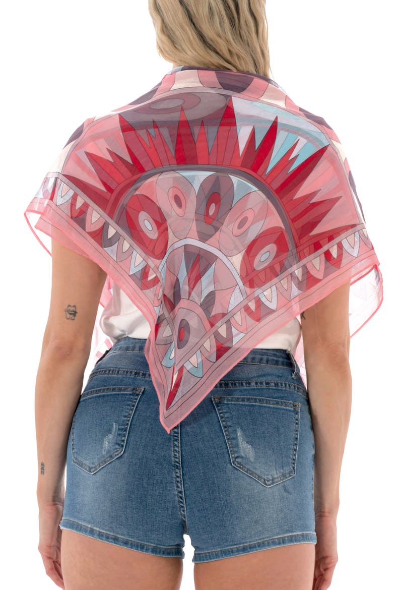 Geometric Print Square Scarf, Alternate, color, PINK
