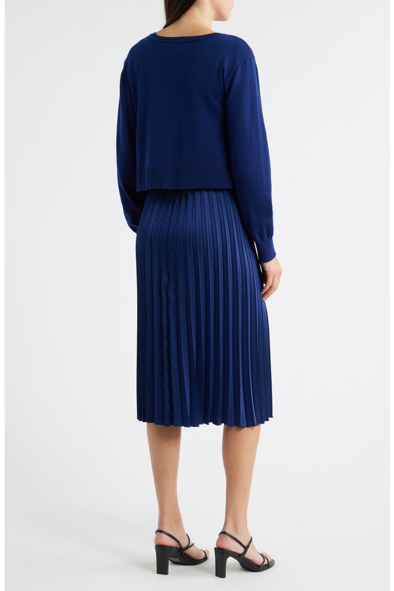 Pleated Slipdress and Sweater Set, Alternate, color, NAVY