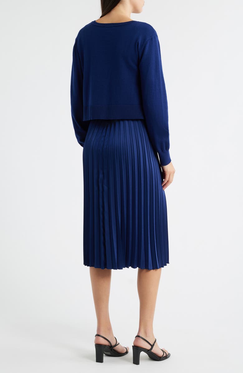 Sam Edelman Pleated Slipdress and Sweater Set, Alternate, color, Navy