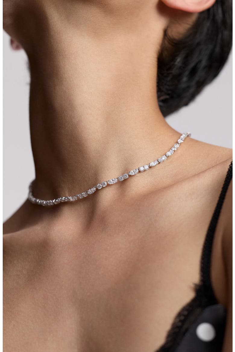 Twinnie Cubic Zirconia Adjustable Collar Necklace, Alternate, color, RHODIUM