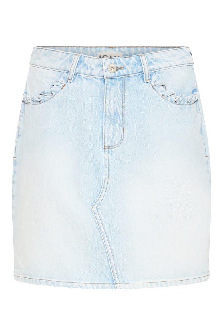 Ruffle Pocket Denim Miniskirt, Alternate, color, LIGHT BLUE BLEACHED