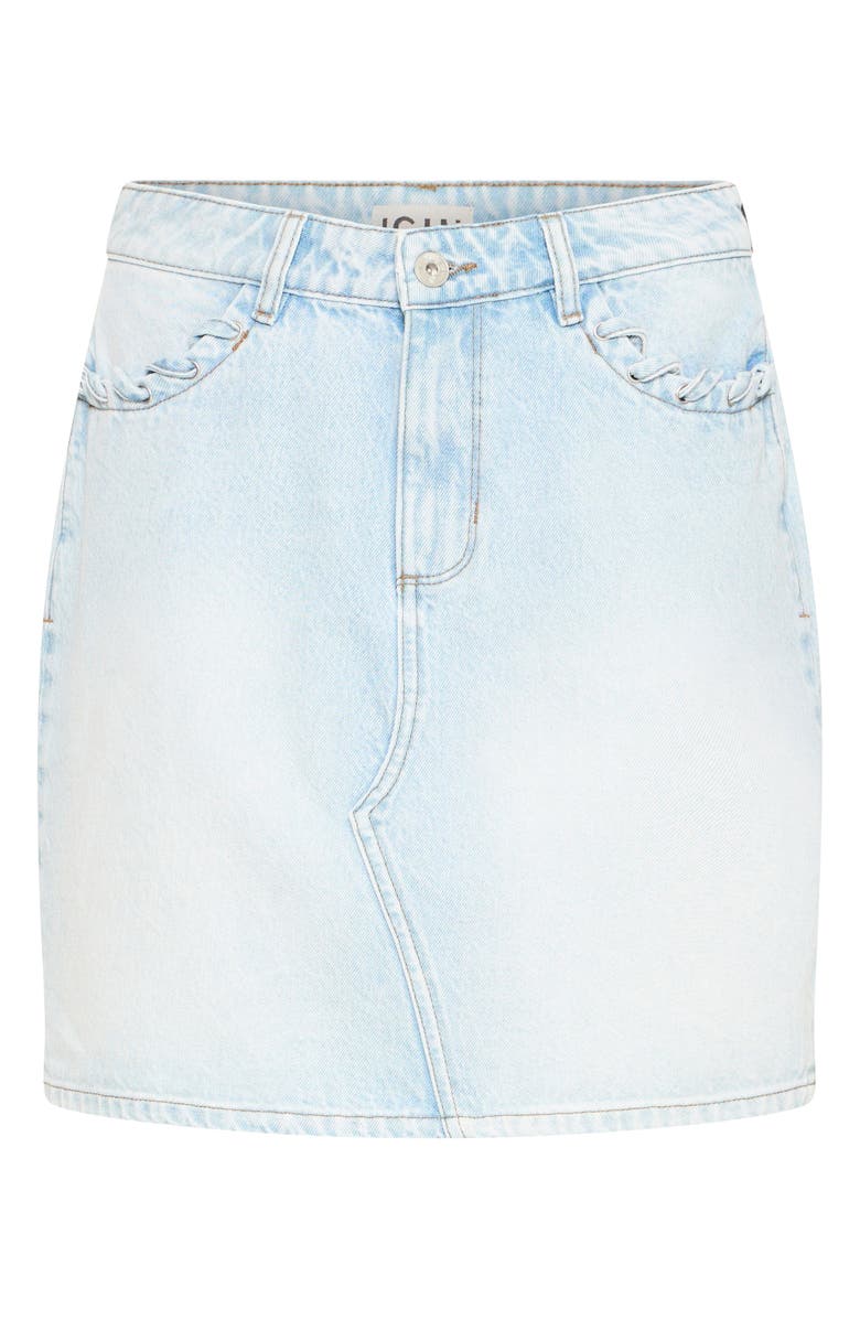 ICHI Ruffle Pocket Denim Miniskirt, Alternate, color, Light Blue Bleached