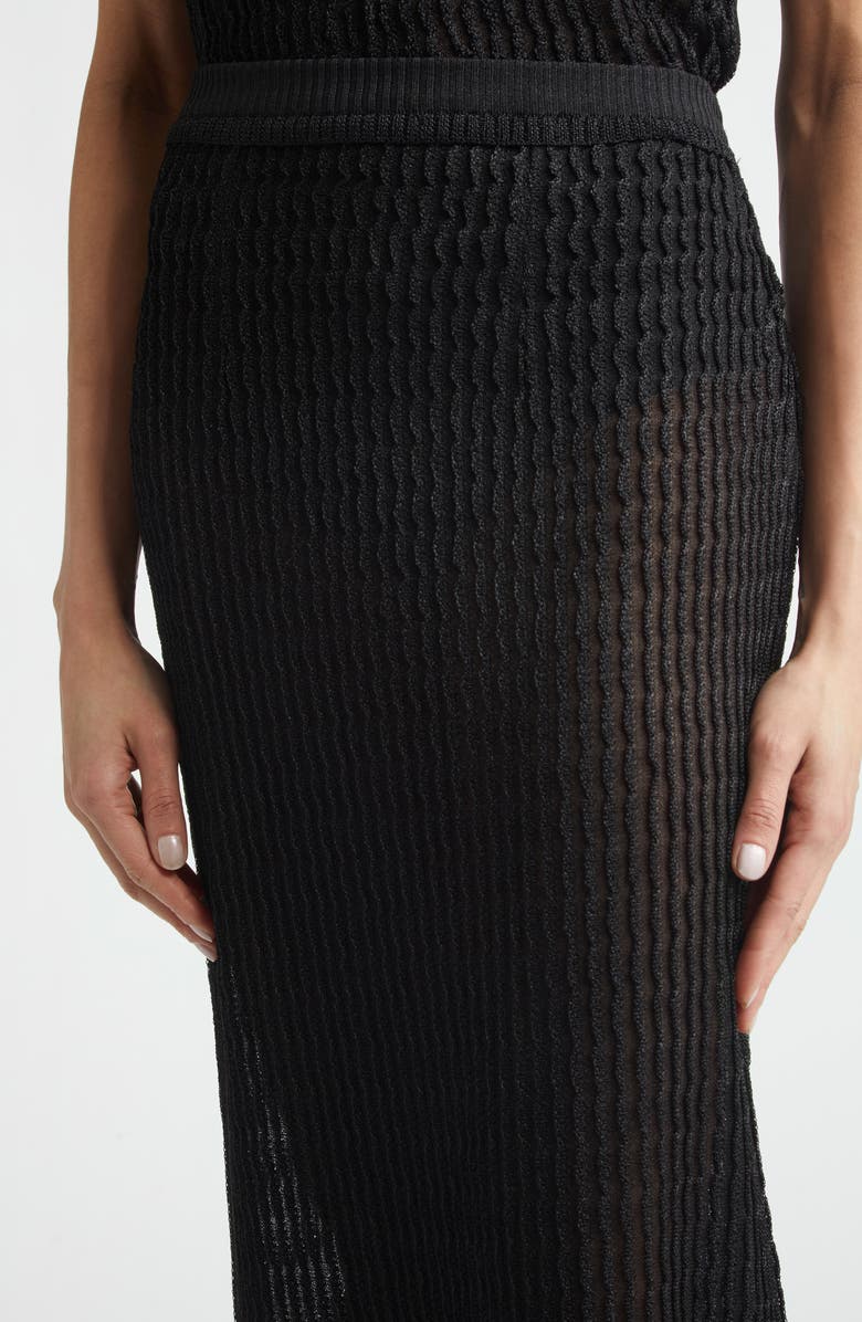 Maison Margiela Textured Rib Mesh Midi Skirt, Alternate, color, Black
