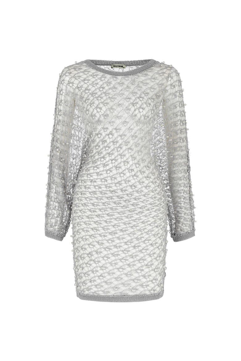 Beaded Mesh Knit Top, Alternate, color, Grey