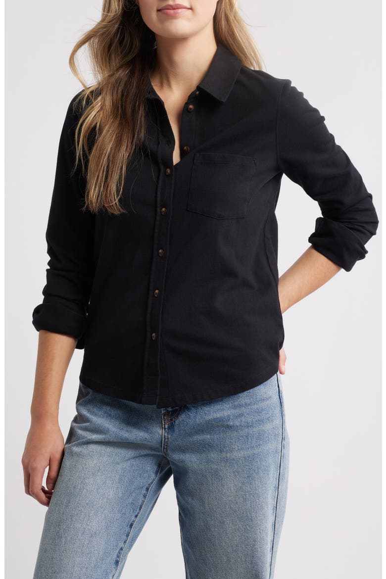 Knit Button-Up Shirt, Main, color, BLACK