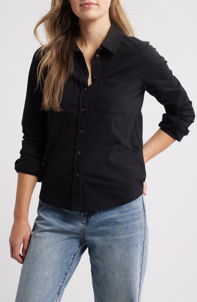 Caslon<sup>®</sup> Knit Button-Up Shirt, Main, color,