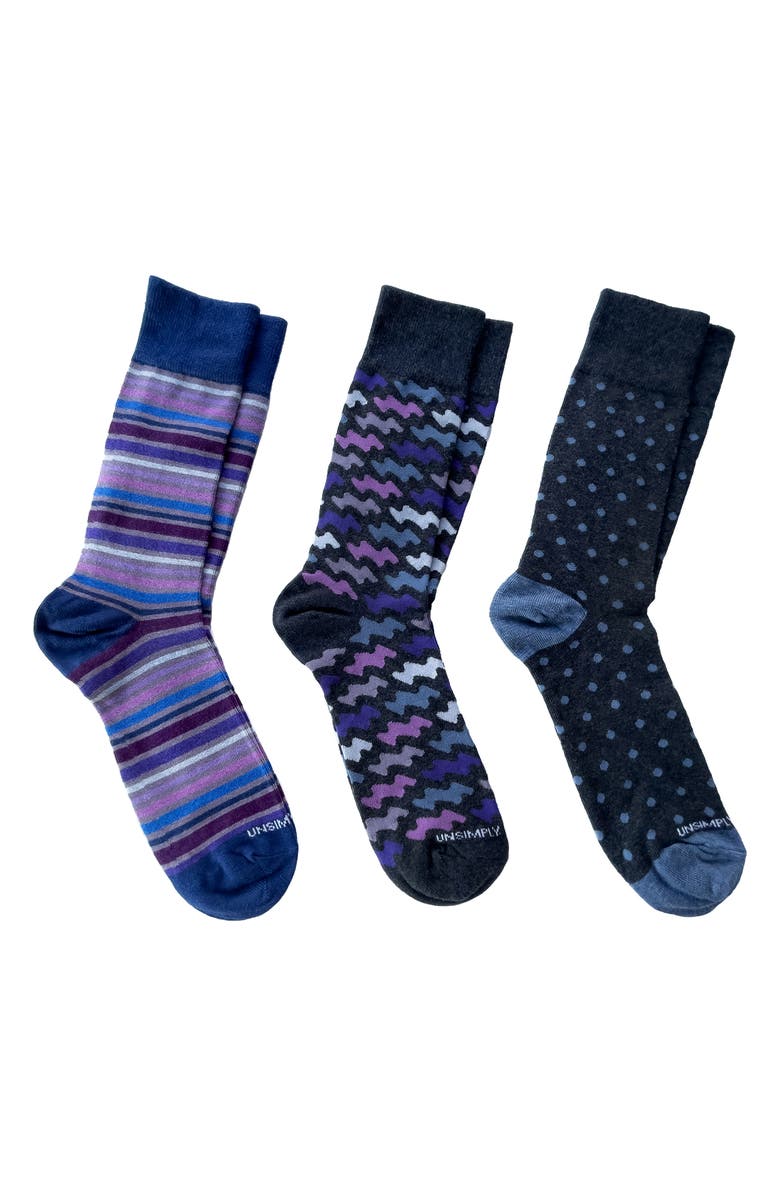 UNSIMPLY STITCHED Assorted 3-Pack Crew Socks, Main, color, Blue Multi Color