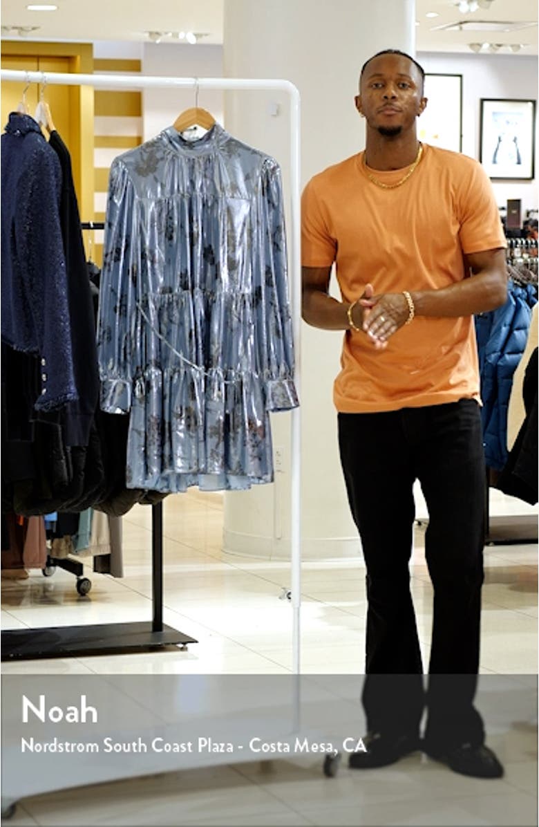 Farha Metallic Floral Long Sleeve Tiered Dress, sales video thumbnail