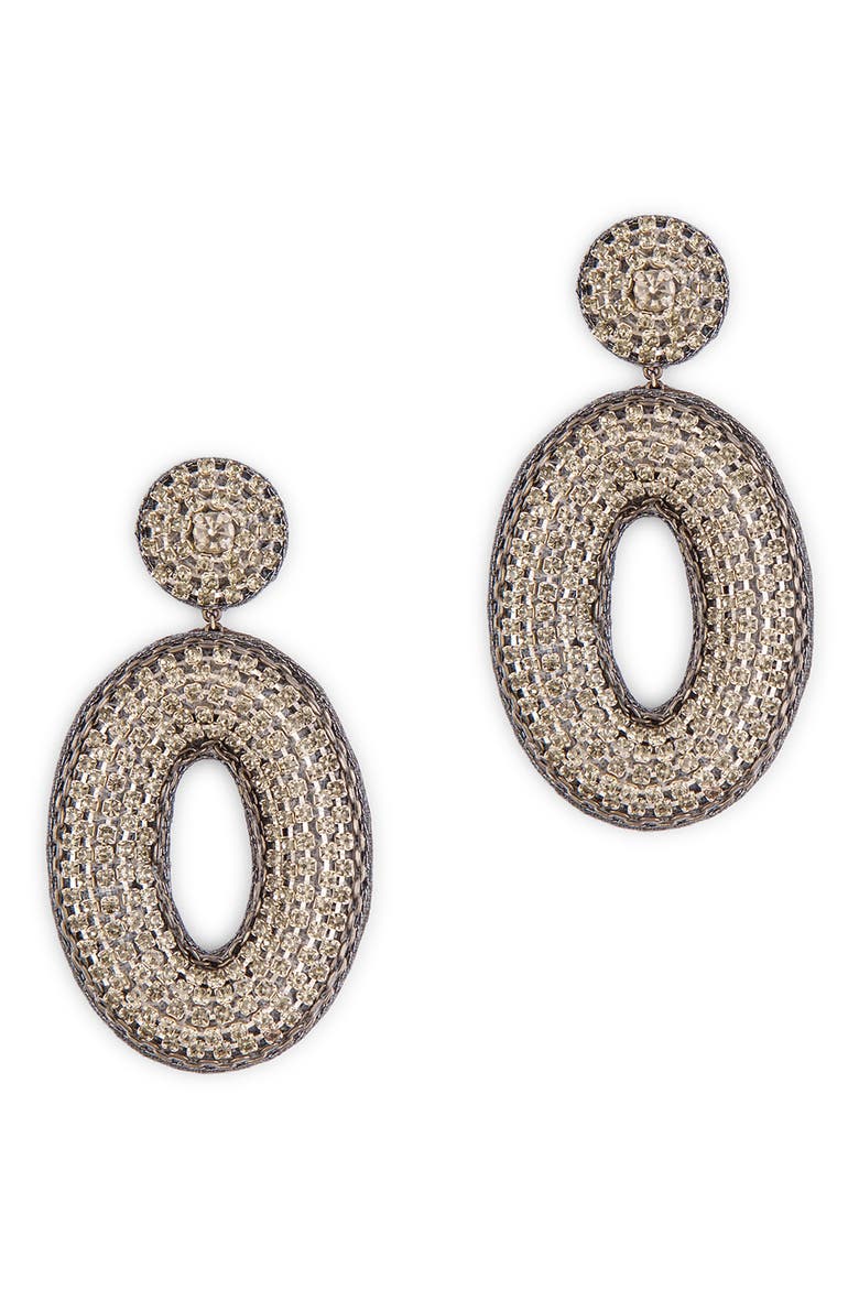 Odeya Crystal Drop Earrings, Main, color, GUNMETAL