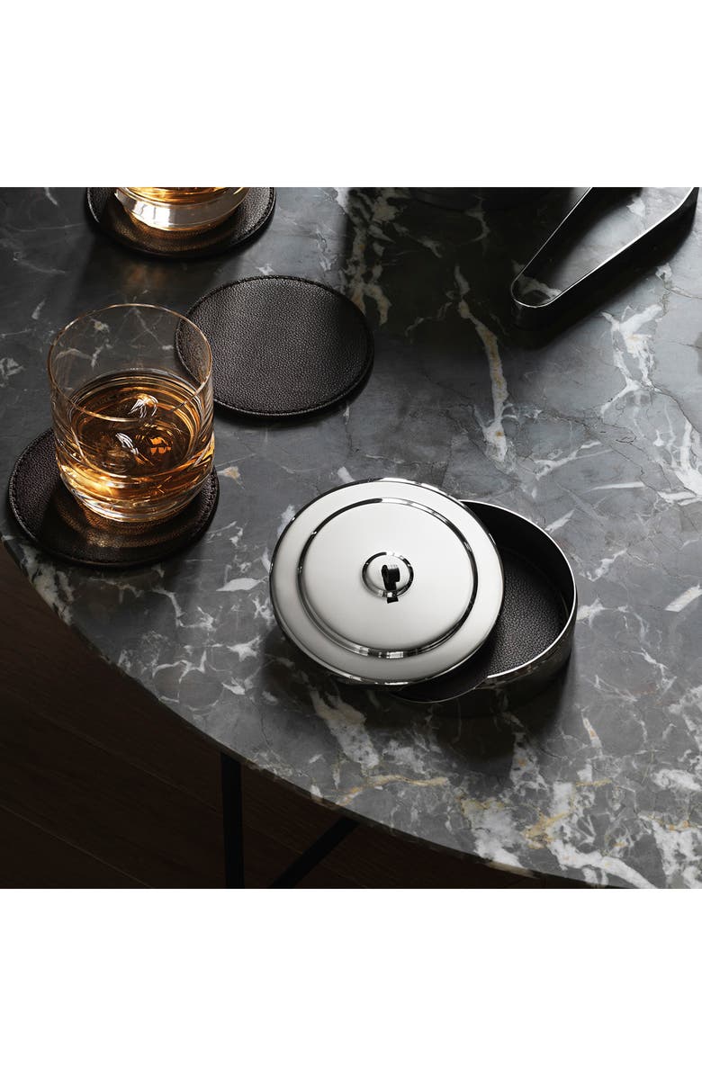 Georg Jensen Manhattan Leather Coaster & Case Set, Alternate, color, Silver