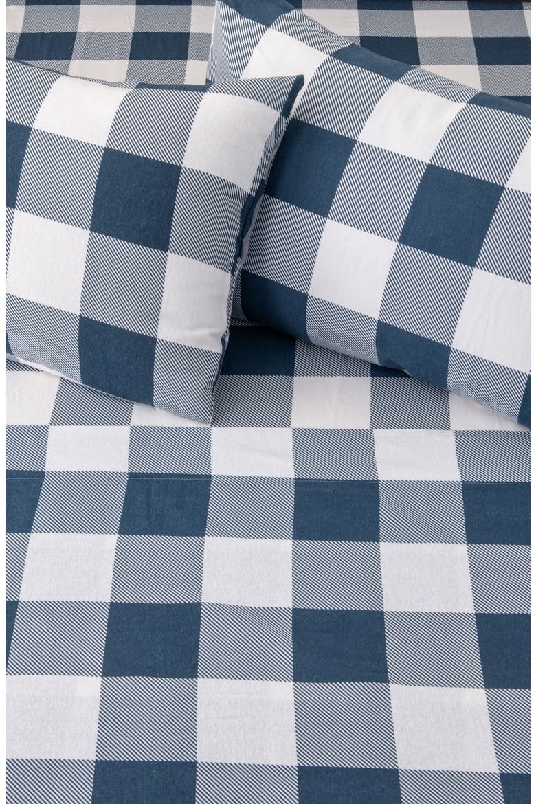 Turkish Cotton Flannel Plaid Sheet Set, Alternate, color, BUFFALO CHECK - NAVY