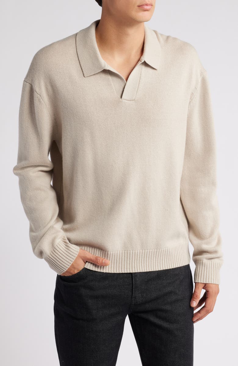 FRAME Wool & Silk Johnny Collar Sweater, Main, color, Grey Beige