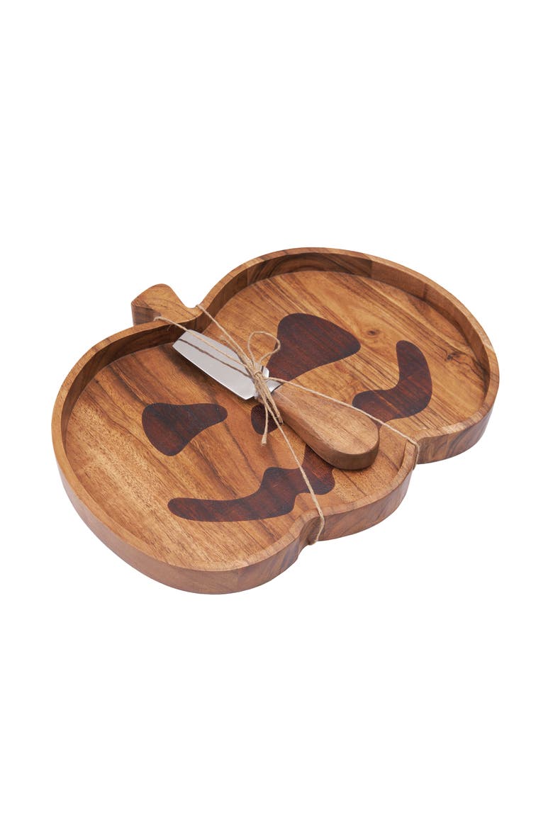 Halloween Pumpkin Mango Wood Serving Board w/ Spreader Set of 2, Main, color, Brown